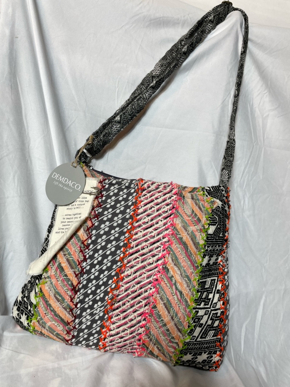 NWT ❤️ Bohemian Multicolor Crossbody Hobo Bag, Multi Pocket, Zipper, by Demdaco